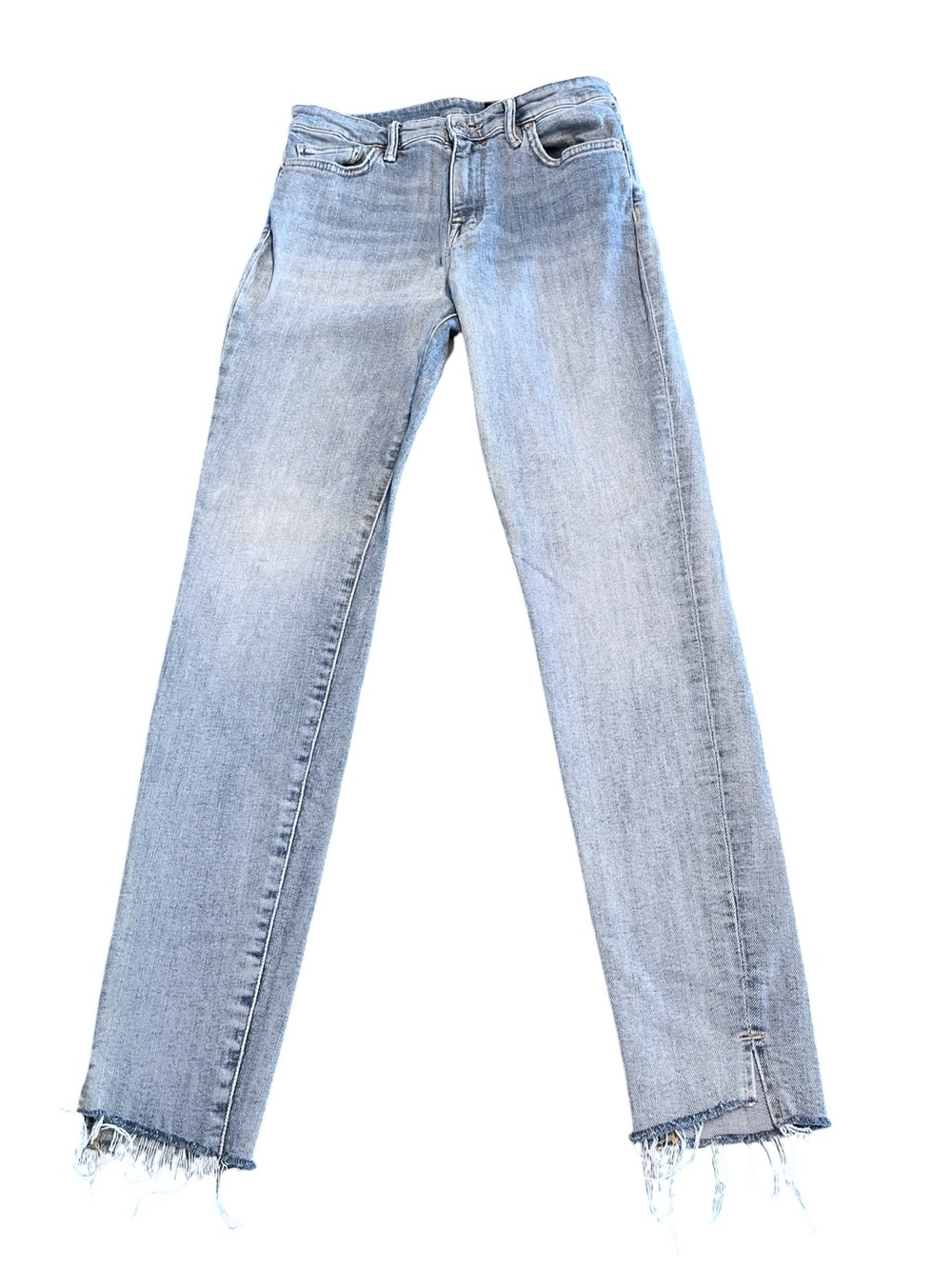 All Saints Light Wash Hi-Rise Skinny Jeans with Crop Frayed Hem Size 29
